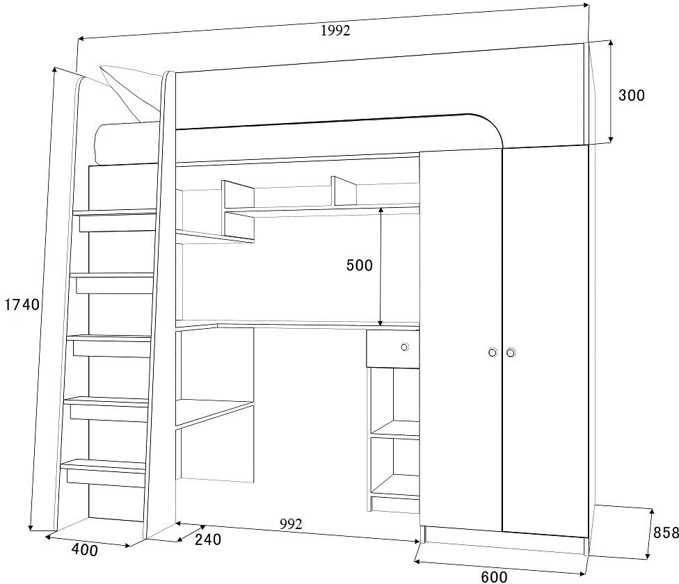 Кровать чердак Астра 10 РВ-Мебель