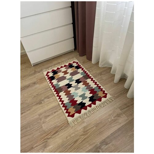 Хлопковый двусторонний килим / ковер / ковровая дорожка / прикроватный коврик / экокилим / Musafir home / 60 см на 90 см