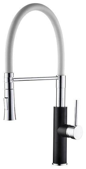 4097В-3 Смеситель Кухня LEDEME латунный корпус с силиконовым белым изливом макси (корпус черный)