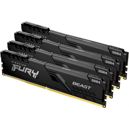 Оперативная память 64Gb DDR4 3200MHz Kingston Fury Beast Black (4x16Gb KIT) (KF432C16BBK4/64) оперативная память 16gb kingston fury beast ddr4 3200mhz kf432c16bbk4 16 4x4gb kit retail