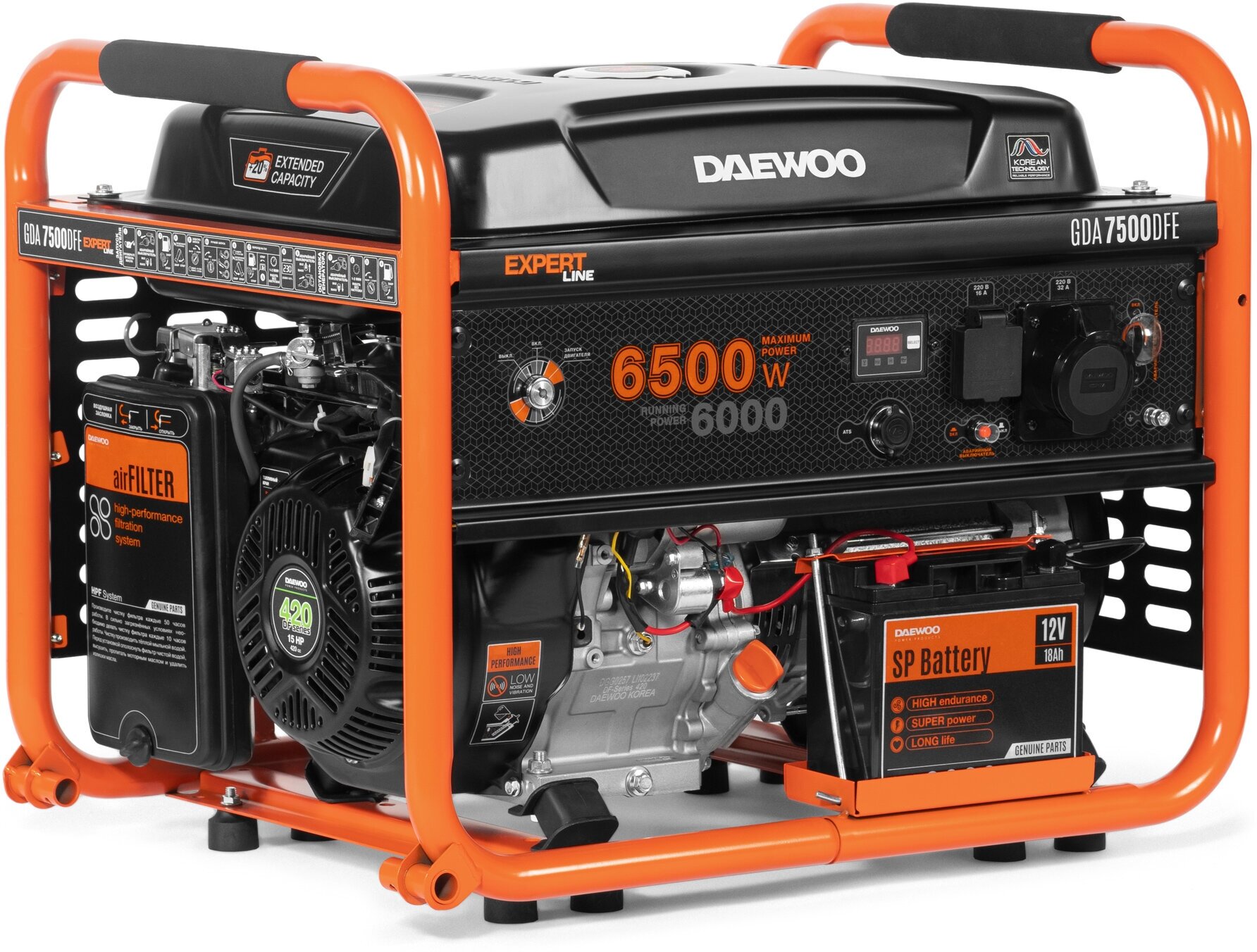 Газо-бензиновый генератор Daewoo Power Products GDA 7500DFE (6500 Вт)