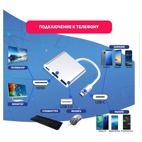 USB Hab 3в1/Адаптер/Разветвитель Type-C/Hdmi/USB