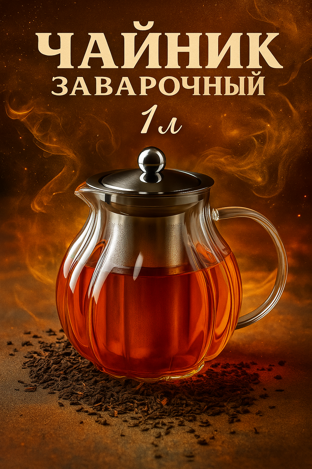 Чайник стеклянный заварочный с металлическим ситом «Глори», 1 л