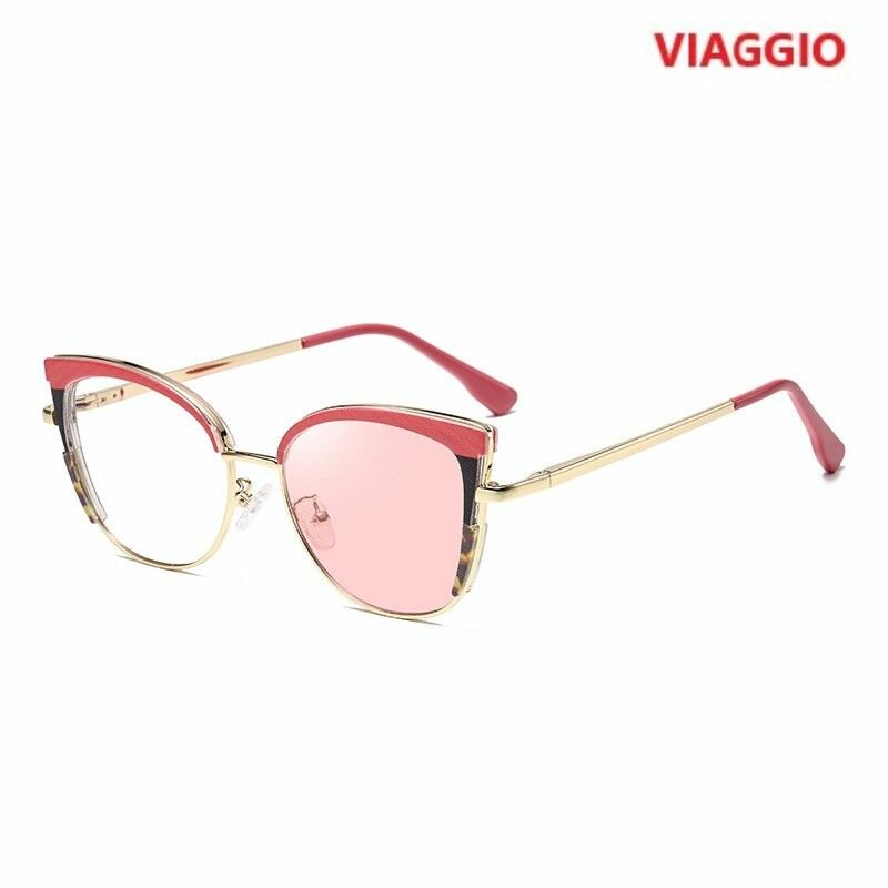 Очки Viaggio 95009 FB5 имиджевые, "Cat Eyes", "Blue blocker", fotohromic, HD Glasses, анти-блик, солнцезащитные, UV400 04