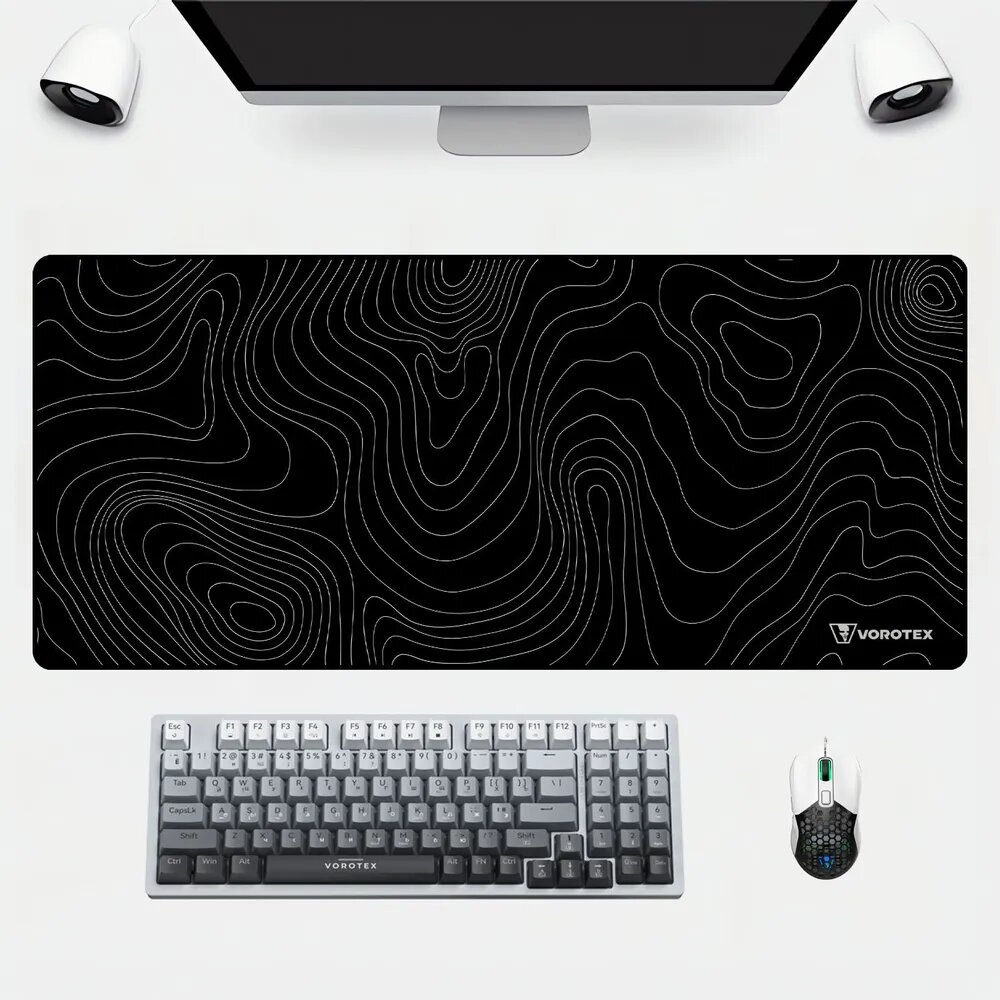 Игровой коврик VOROTEX XXL, 90х40 см, 4 мм, Black with white lines (Черныи с белыми линиями)