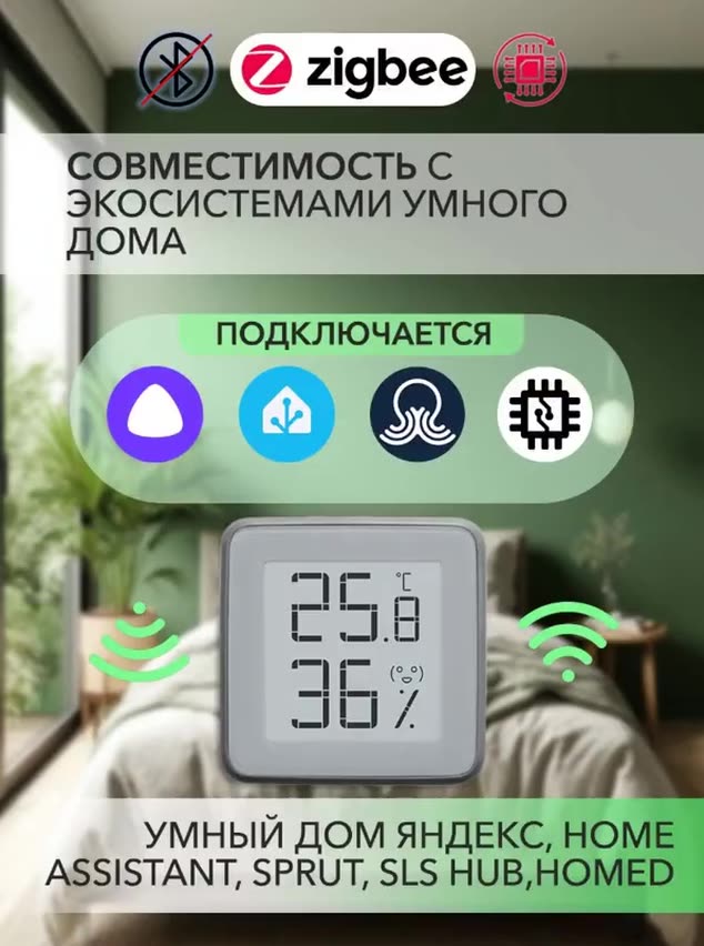 Zigbee датчик температуры и влажности на базе климатической станции MHO-C401 (Серый) для Яндекс Станций c Zigbee и Home Assistant — фото 1