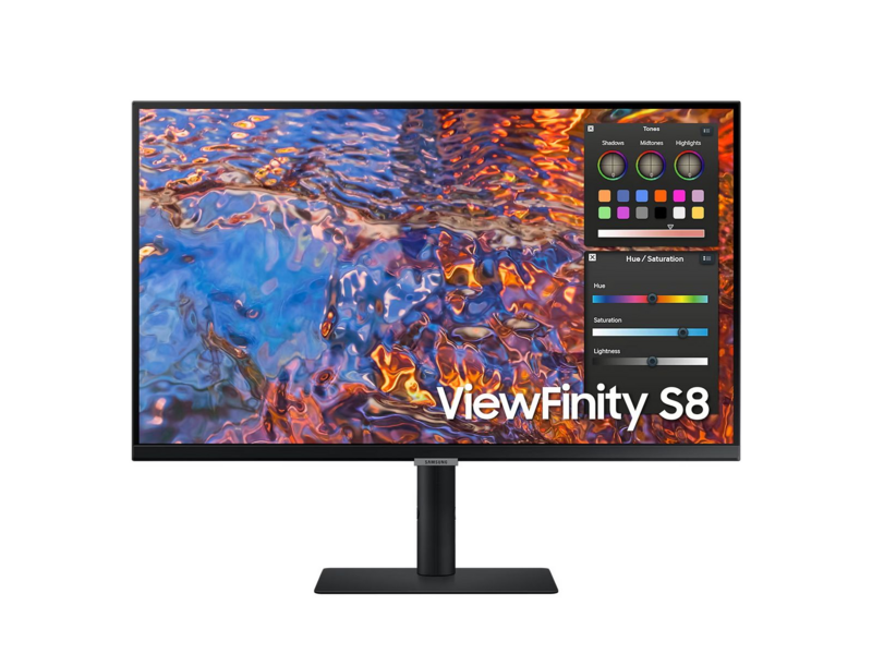 Монитор 27" SAMSUNG S27B800PXI (ViewFinity S8 S80PB UHD) Black (IPS, 3840x2160, HDMI+DP+Type C (90W), USB Hub, LAN, 5 ms, 178°/178°, 350 cd/m, 1000:1, 60Hz, Pivot)