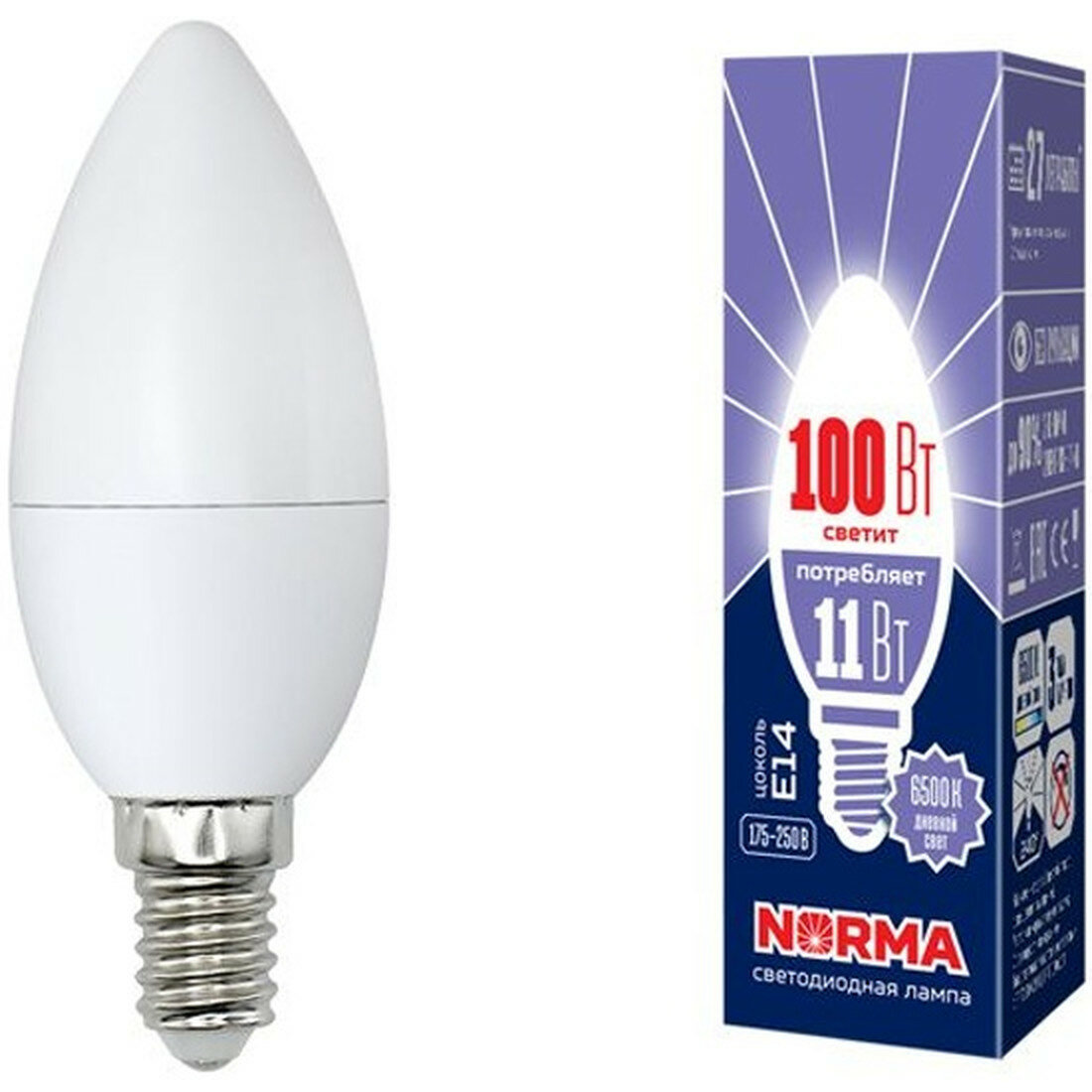Лампа Volpe LED-C37-11W/DW/E14/FR/NR светодиодная 11Вт E14 холодный свет