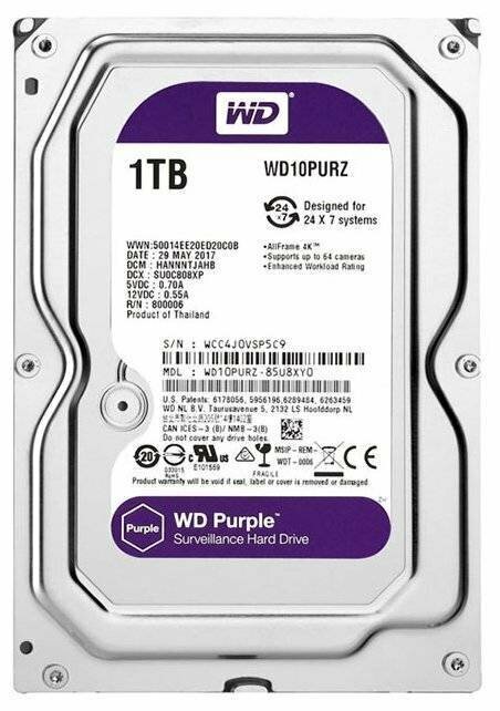 Жесткий диск Western Digital WD10PURZ, 1000Gb, интерфейс SATA III