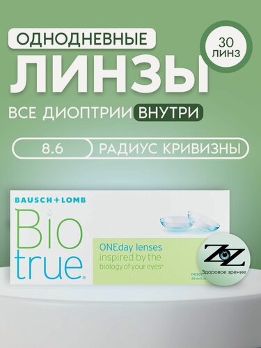 Изображение товара Контактные линзы однодневные BioTrue OneDay 30 шт / -3.25 / 8.6 / Bausch + Lomb