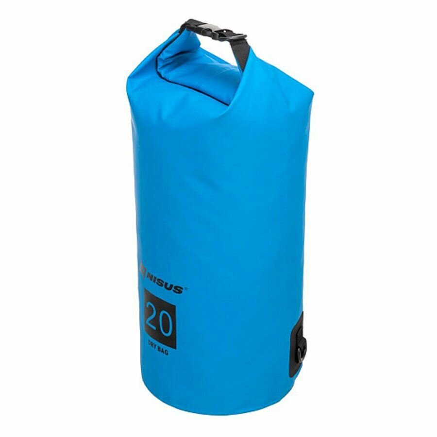 Гермомешок 20л туристический ПВХ с лямкой для похода и рыбалки Nisus N-8701-20, голубой / водонепроницаемый мешок — фото 1