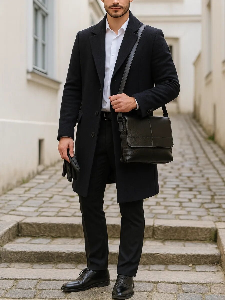 Сумка FAUSTINI Сумка мужская кожаная, фактура гладкая, черный — фото 1