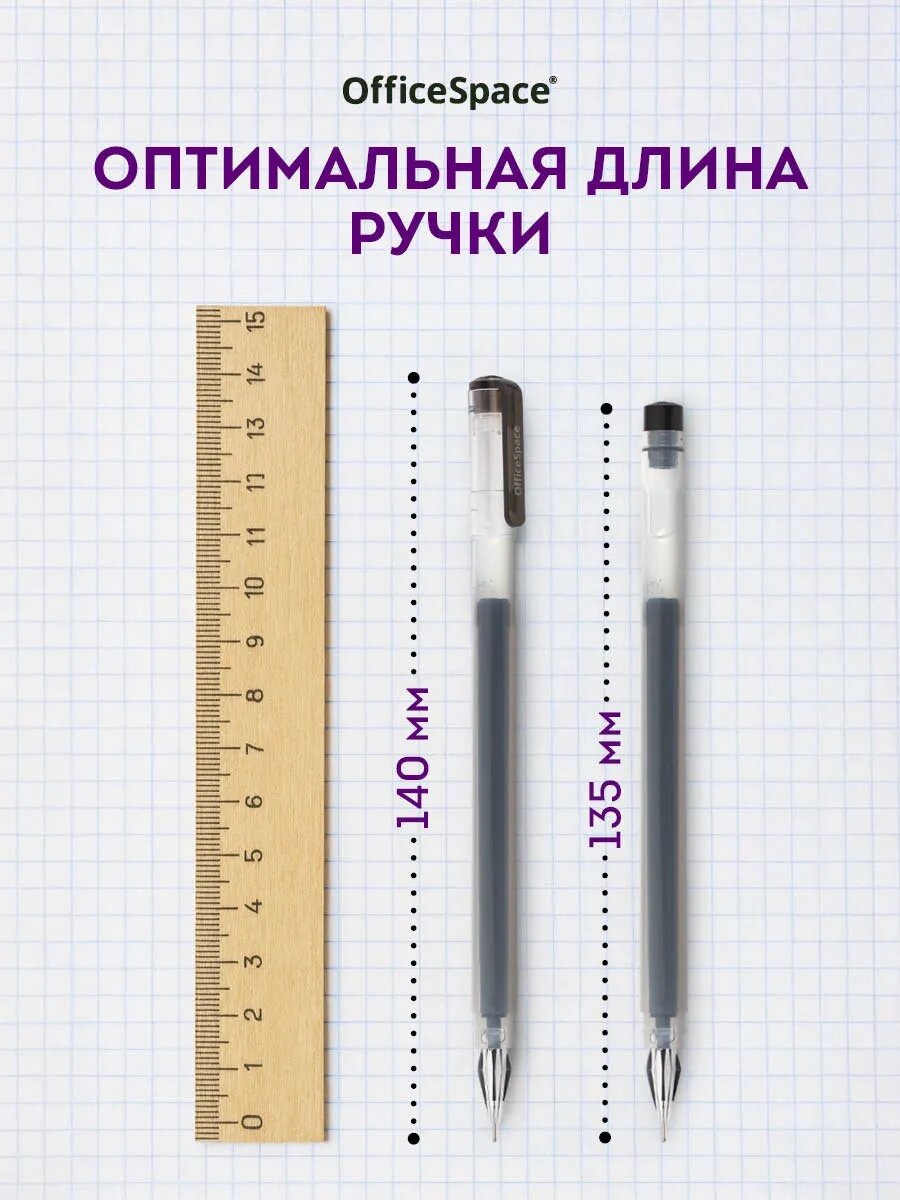 Набор ручек OfficeSpace HC-2, гелевые, для школы и офиса, черные, 0,3 мм, 12шт. — фото 1
