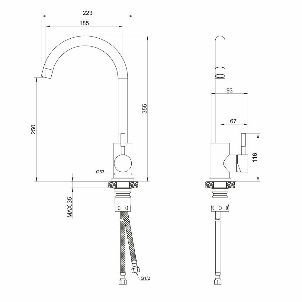 Смеситель для кухни Olive's Balear 13435-1BLW, нержавеющая сталь, поворотный излив — фото 1