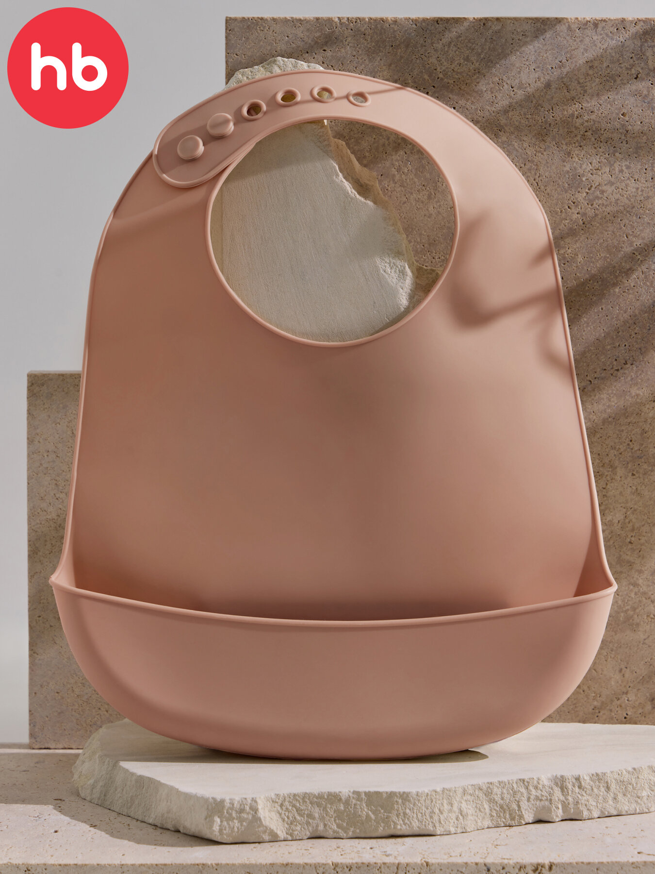 16006 Нагрудник для кормления Happy Baby слюнявчик для новорожденных силиконовый мягкий с кармашком легкий розовый