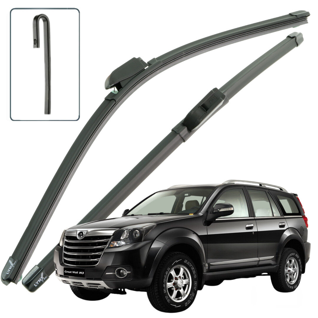 Дворники Great Wall Hover H3 / Грейт Волл Ховер Х3 рест. 2014 / 2015 / 2016 Щетки стеклоочистителя бескаркасные автомобильные LYNXauto 600мм-500мм к-т 2шт.