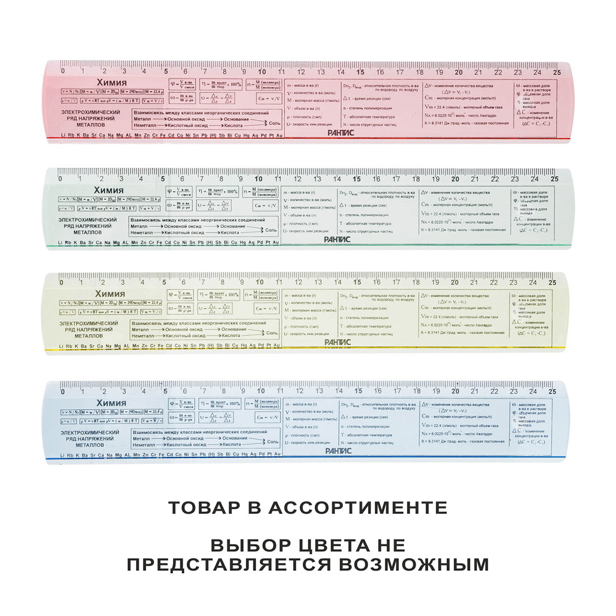 Линейка школьная пластиковая 25 см, набор 5 шт (справочные предметные линейки-шпаргалки), Рантис — фото 1