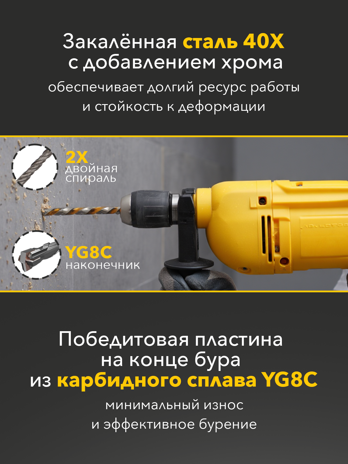 Набор буров и долот из высококачественной стали KRANZ с типом крепления SDS PLUS, 13 предметов в кейсе для хранения — фото 1