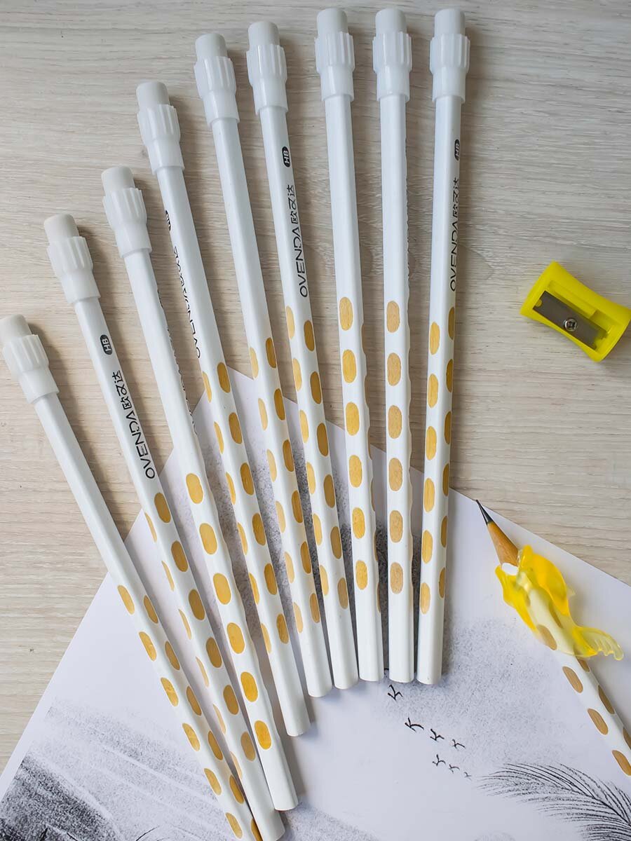 Карандаши простые чернографитные для школы ТМ/HB с ластиками и точилкой набор 10 штук незаточенные — фото 1