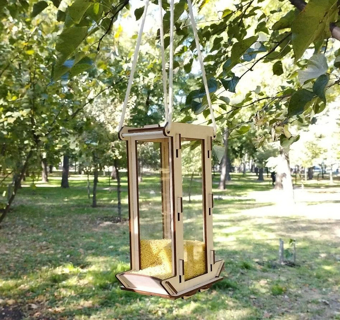 Деревянная кормушка, домик для зерна для птиц, белок, цвет бежевый — фото 1