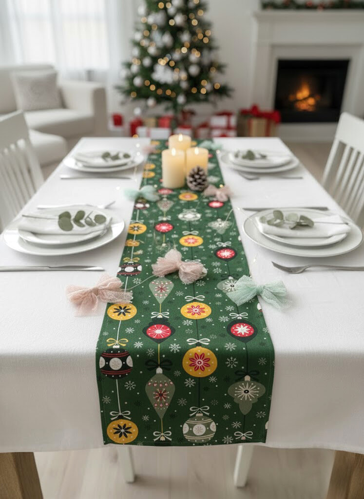 Дорожка новогодняя 40см*140 см зеленые шары