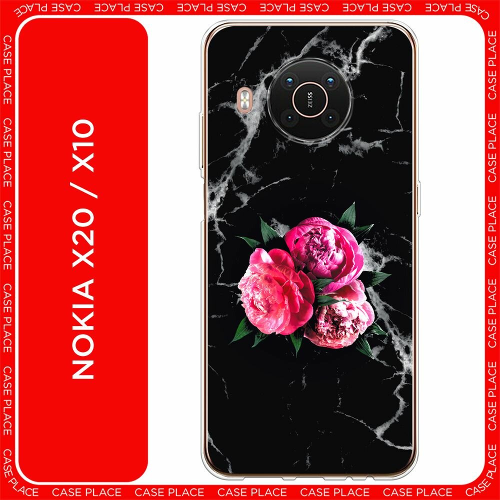 Чехол на Nokia X20/X10 / Нокиа Х20/Х10 с принтом "Букет на черном мраморе"