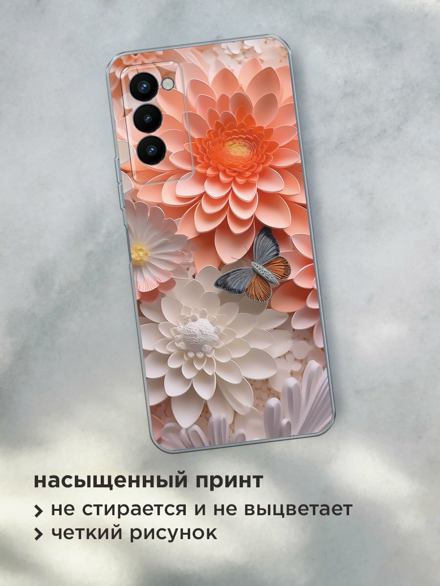 Чехол на Tecno Camon 18P / Техно Камон 18Р с принтом "Бумажные цветы" — фото 1