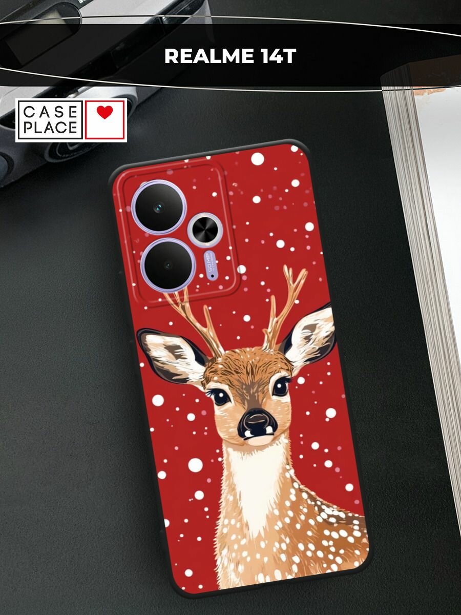 Черный матовый чехол на Realme 14T / Реалми 14Т с принтом "Гордый олень 2"