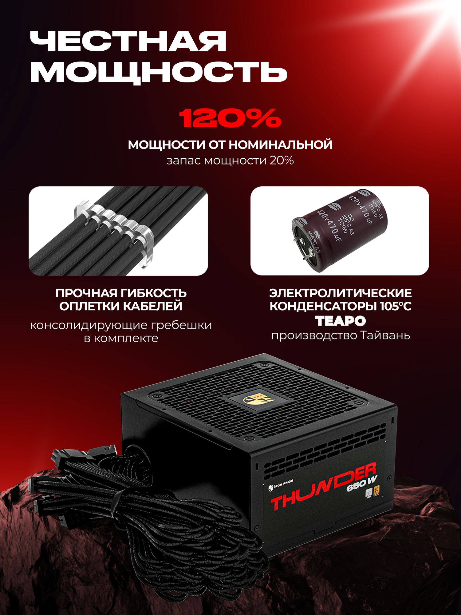 Блок питания Thunder 650W 80+Bronze ATX3.1+DC-DC+APFC+3 года гарантии — фото 1