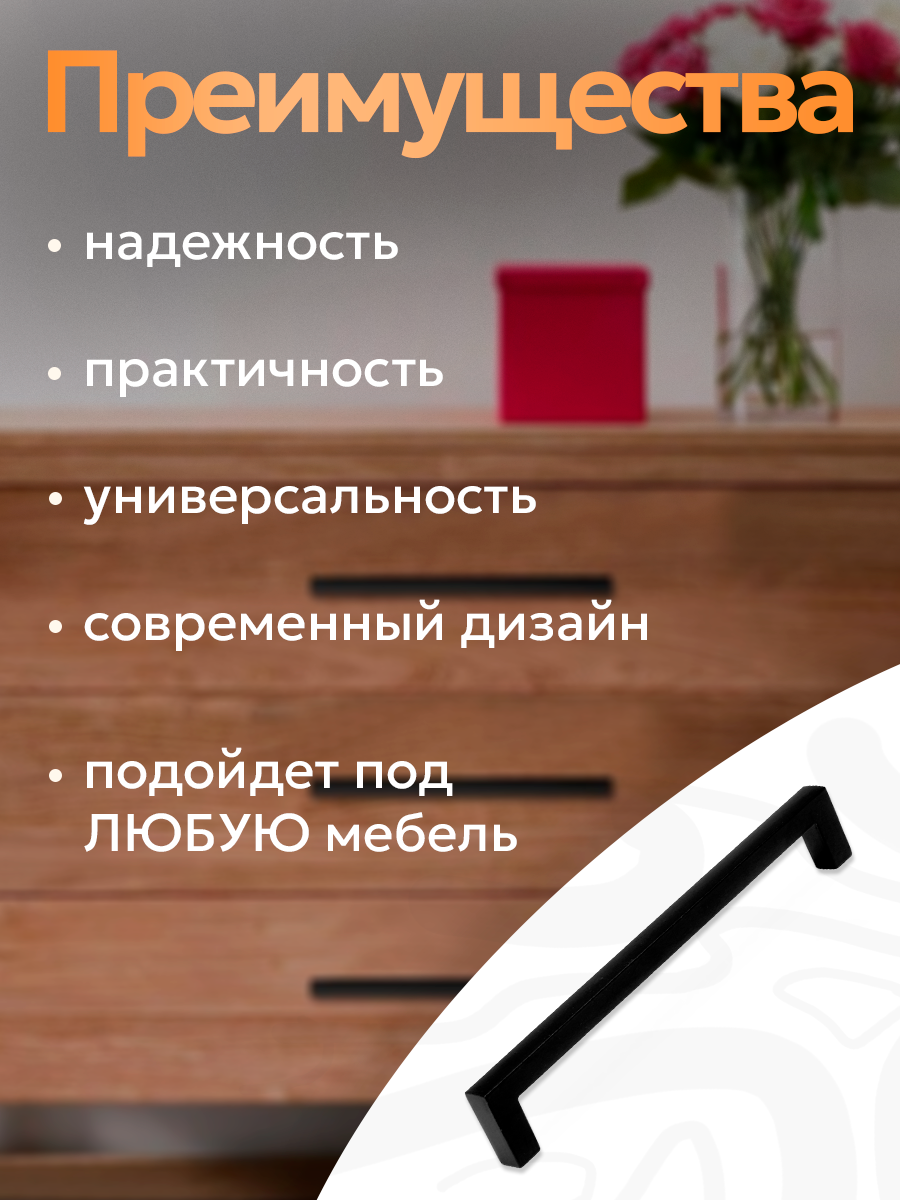 Ручка-скоба CAPPIO SQUARE RSC007, алюминий, м/о 160 мм, цвет черный — фото 1