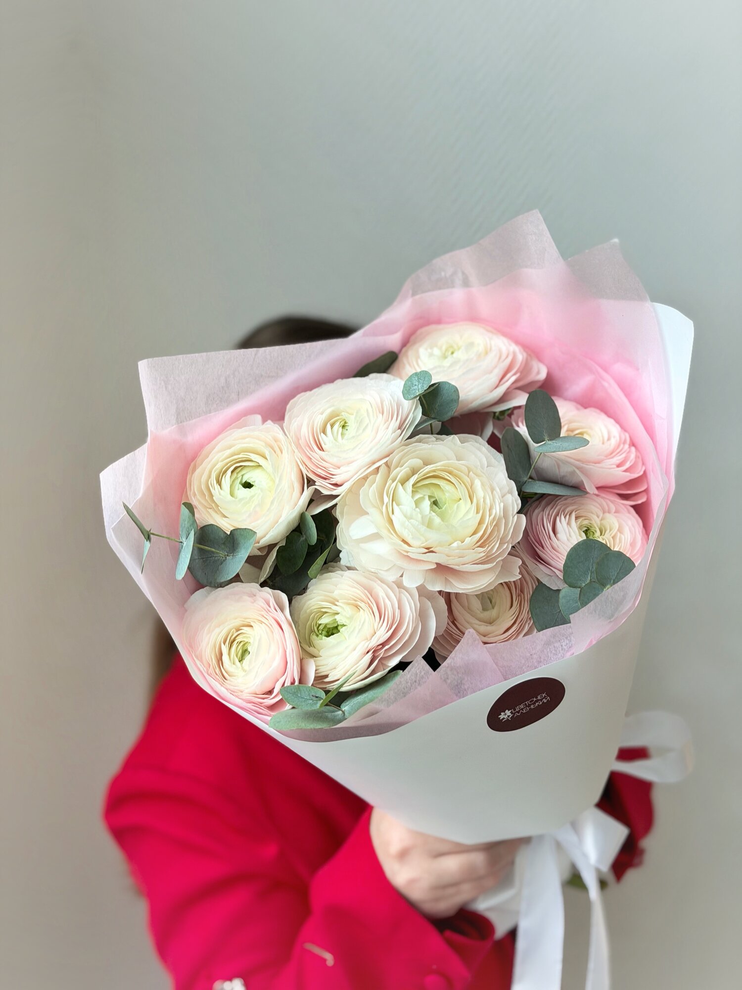 Монобукет ранункулюсов "Самый нежный" 9 шт высота 50см розовый