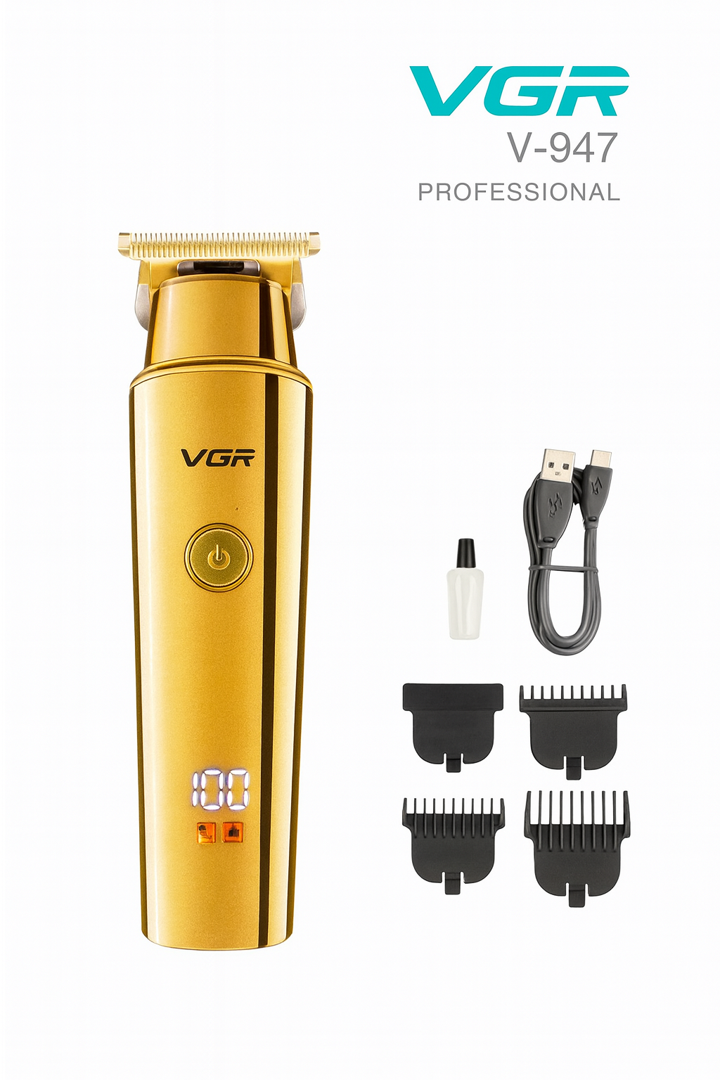 Профессиональный триммер для волос VGR V-947 — 2000 мА·ч, нержавеющая сталь, быстрая зарядка через USB