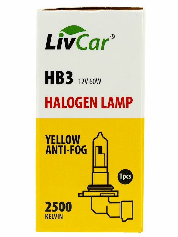 Лампа галогенная LivCar HB3 12V 60W 2500K YELLOW (1шт)