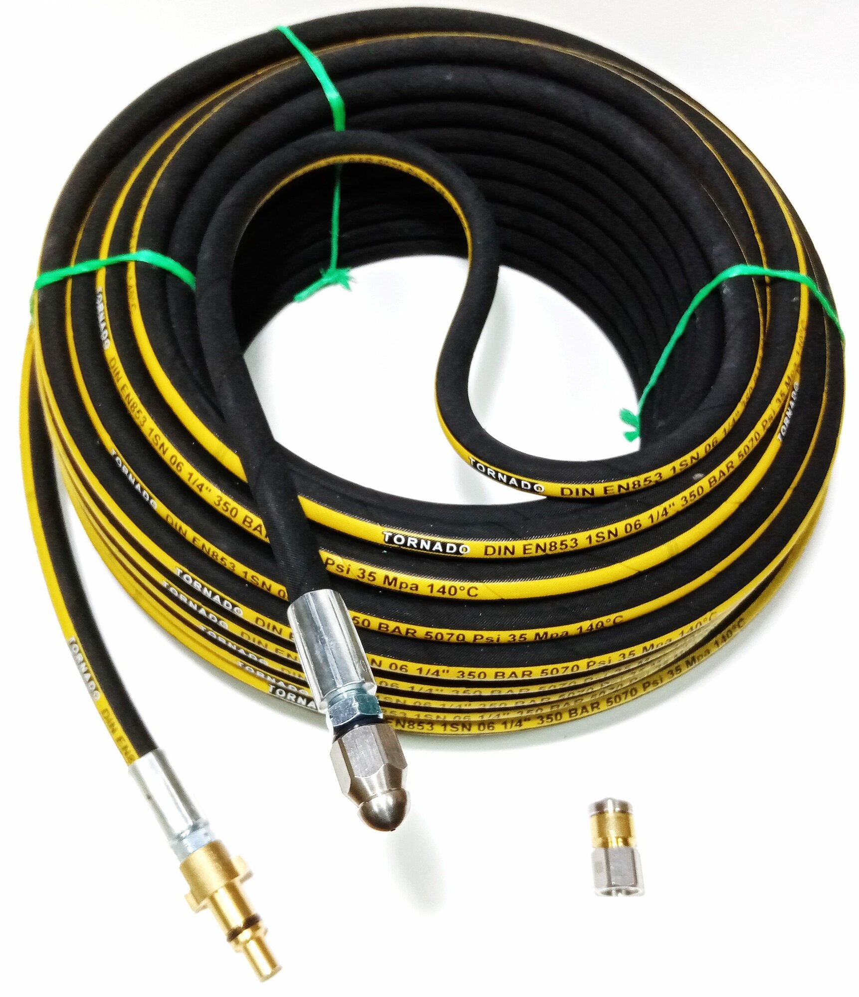 Шланг 1SN-DN6 для ANLU 30 метров прочистки/промывки труб Professional с форсунками 1/4" (2 штуки), 350 бар, гибкий, прочный
