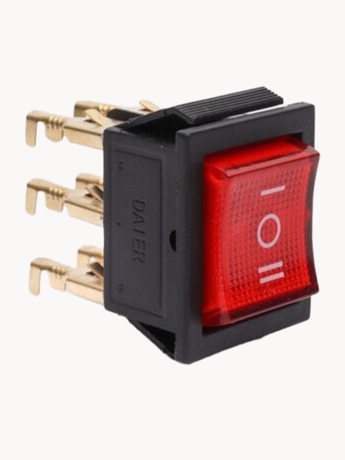 Выключатель клавишный С нейтралью подсветка 250V 15А (6с) ON-OFF-ON красный (комплект с клеммами и термоусадкой)