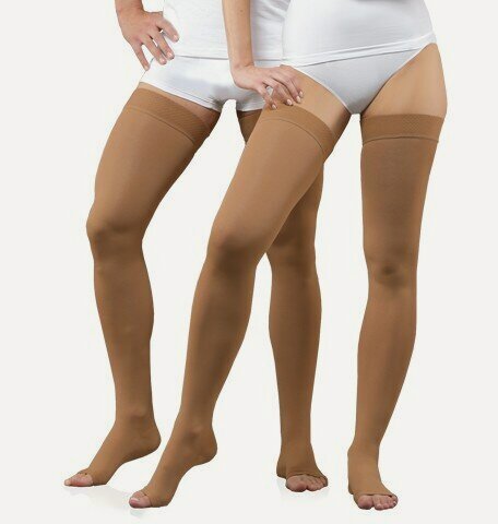 Изображение товара Чулки Тонус Эласт (Tonus Elast) 0403 LUX компрессионные 2-го класса с открытым мыском (Унисекс, Открытый, Рост 2 (170-182 см), 5 ( XL ), Черный)