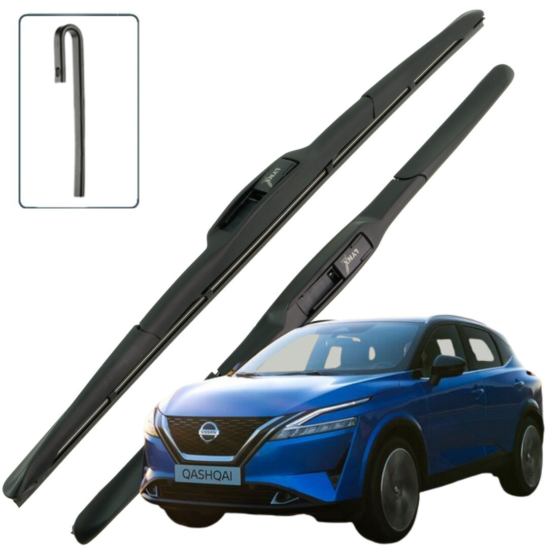 Дворники Nissan Qashqai (3) J12 / Ниссан Кашкай Джей12 2021 / 2022 Щетки стеклоочистителя гибридные ОЕМ для автомобиля LYNXauto 650мм-400мм к-т 2шт.