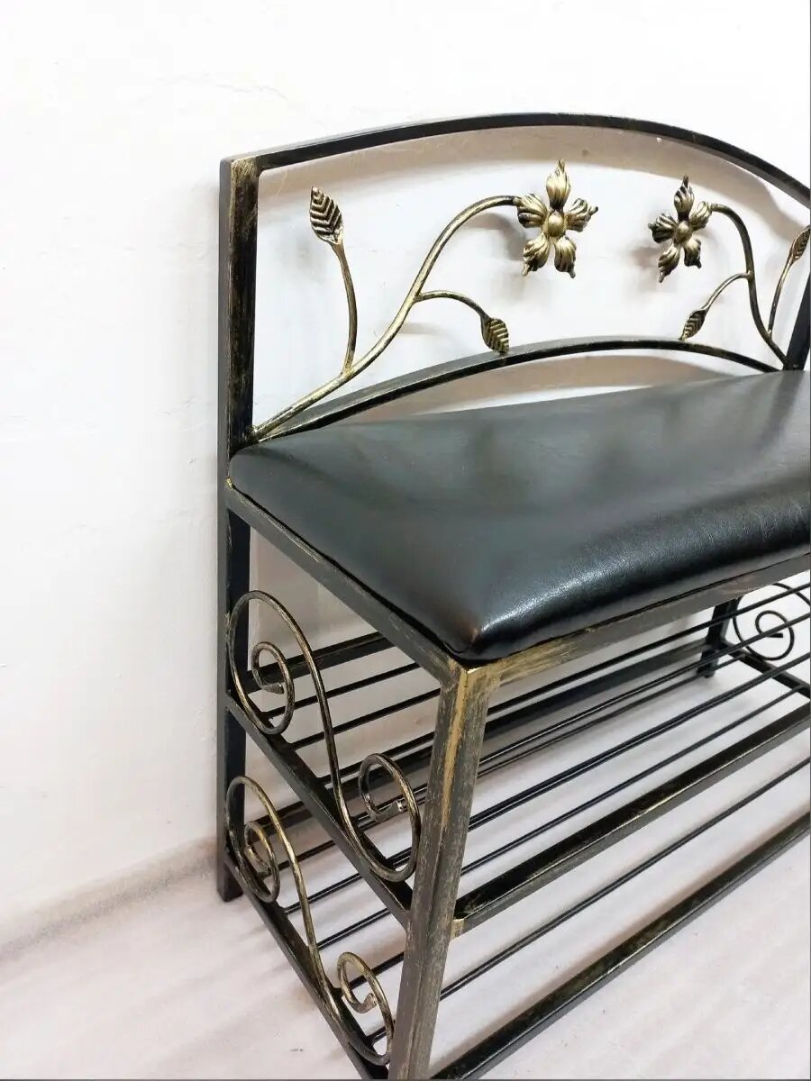 Кованая банкетка №04, Студия кованой мебели Нива, цвет черный/патина — фото 1