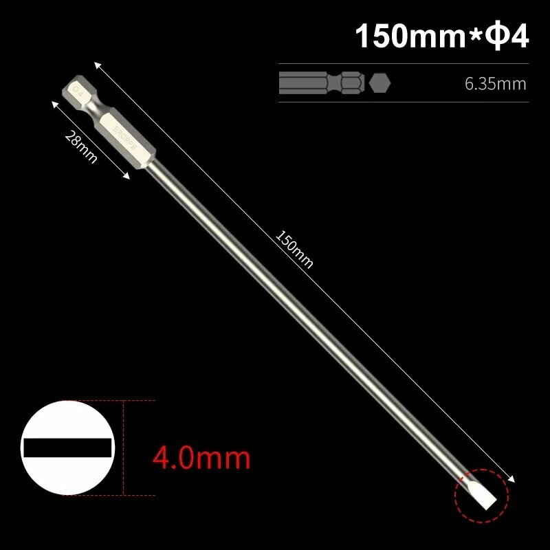 Насадки для шлицевых отверток S2 50/75/100/150 мм 150mm x 4mm -1pcs
