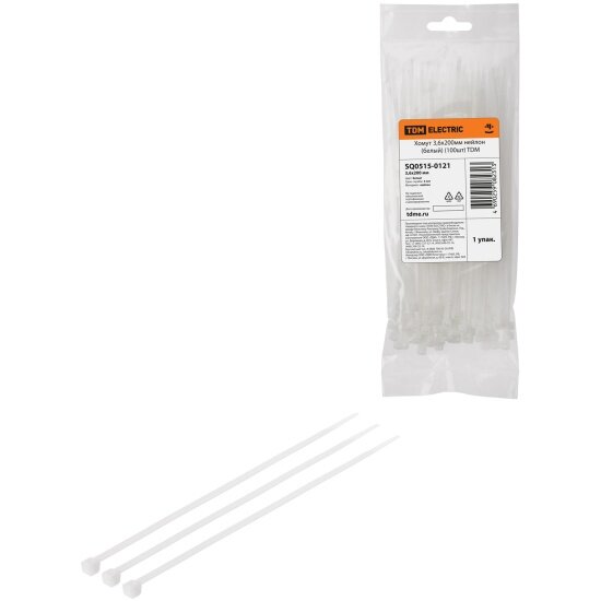 Хомут Tdm Electric 3 6х200мм нейлон  белый   100шт   SQ0515 0121