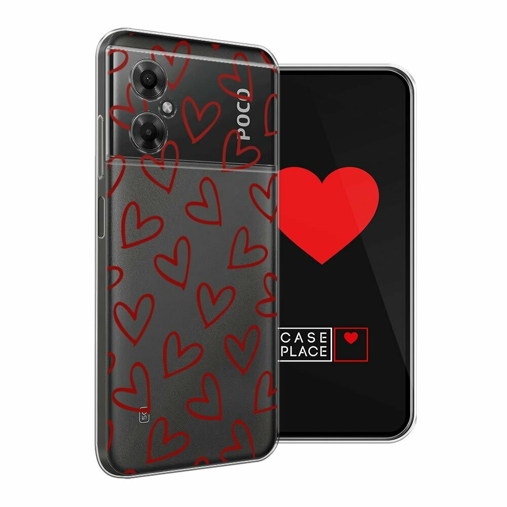 Чехол на Xiaomi Poco M4 5G / Сяоми Поко M4 5G с принтом "Little hearts doodles 2 - 14 февраля", прозрачный — фото 1