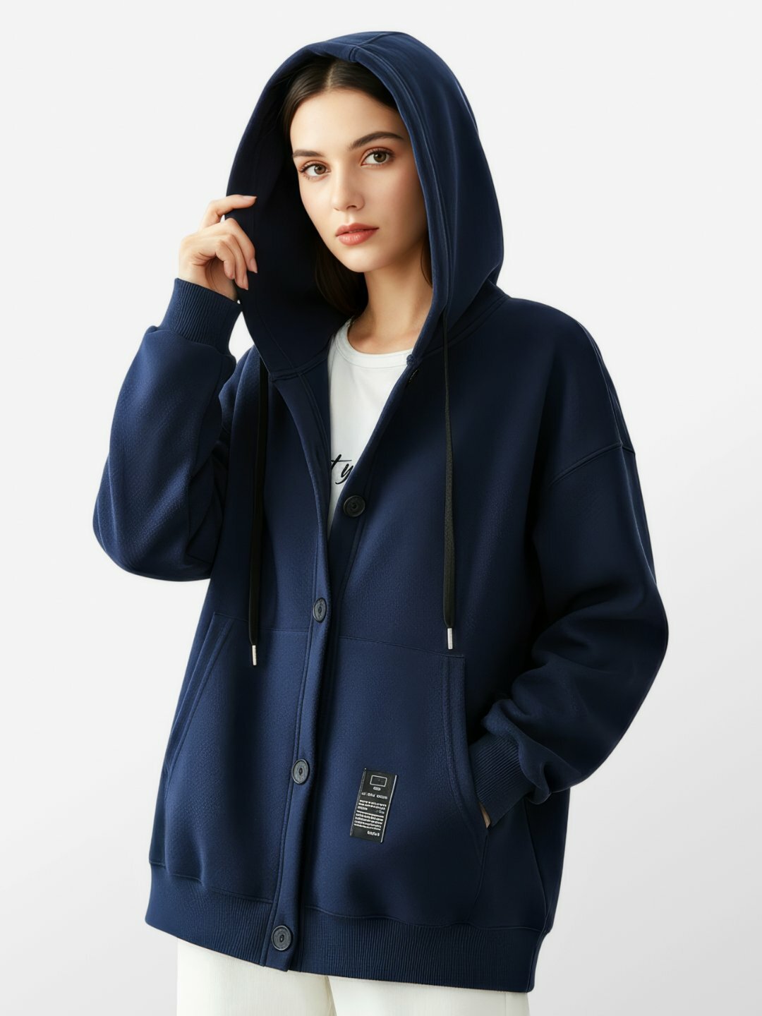 Худи  Толстовка женская легкая, худи с капюшоном на пуговицах, базовая