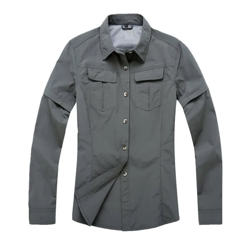 Съемная быстросохнущая походная рубашка для женщин летняя уличная Водонепроницаемая походная одежда для походов и походов рубашки для альпинизма HS01 Asian L Серый Женский