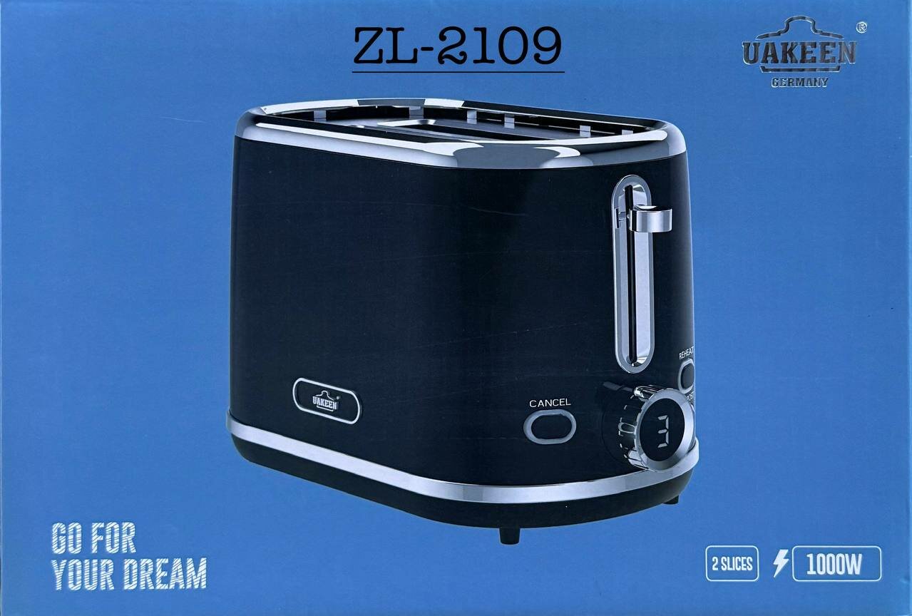 Тостер Uakeen ZL-2109, из нержавеющей стали, 2 отделения, 2 тоста