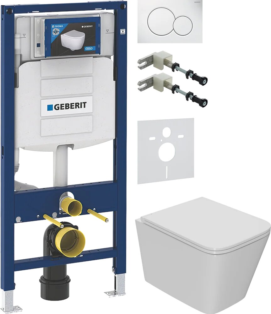 Комплект Унитаз подвесной Bauedge Bau Stil Hurricane-2 безободковый с микролифтом белый / Крепления Geberit Duofix к стене / Шумоизоляция Инсталляция UP 320 111.300.00.5 Кнопка Sigma белая