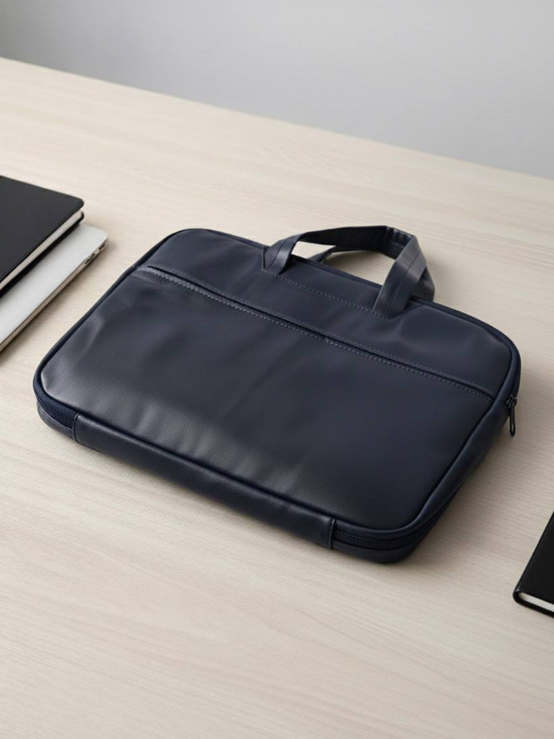 Классическая кожанные сумка для ноутбука и для macbook. Подходит для ноутбуков 14 дюмов, Темно-синий