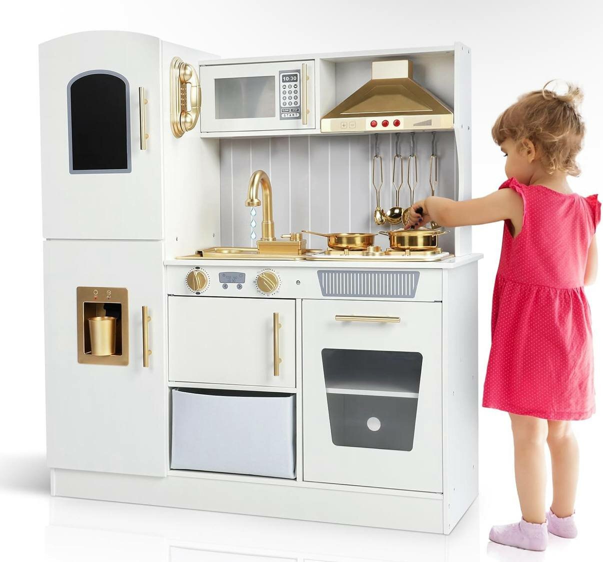 Деревянная детская кухня , со светом, звуками готовки и водой, посуда в комплекте