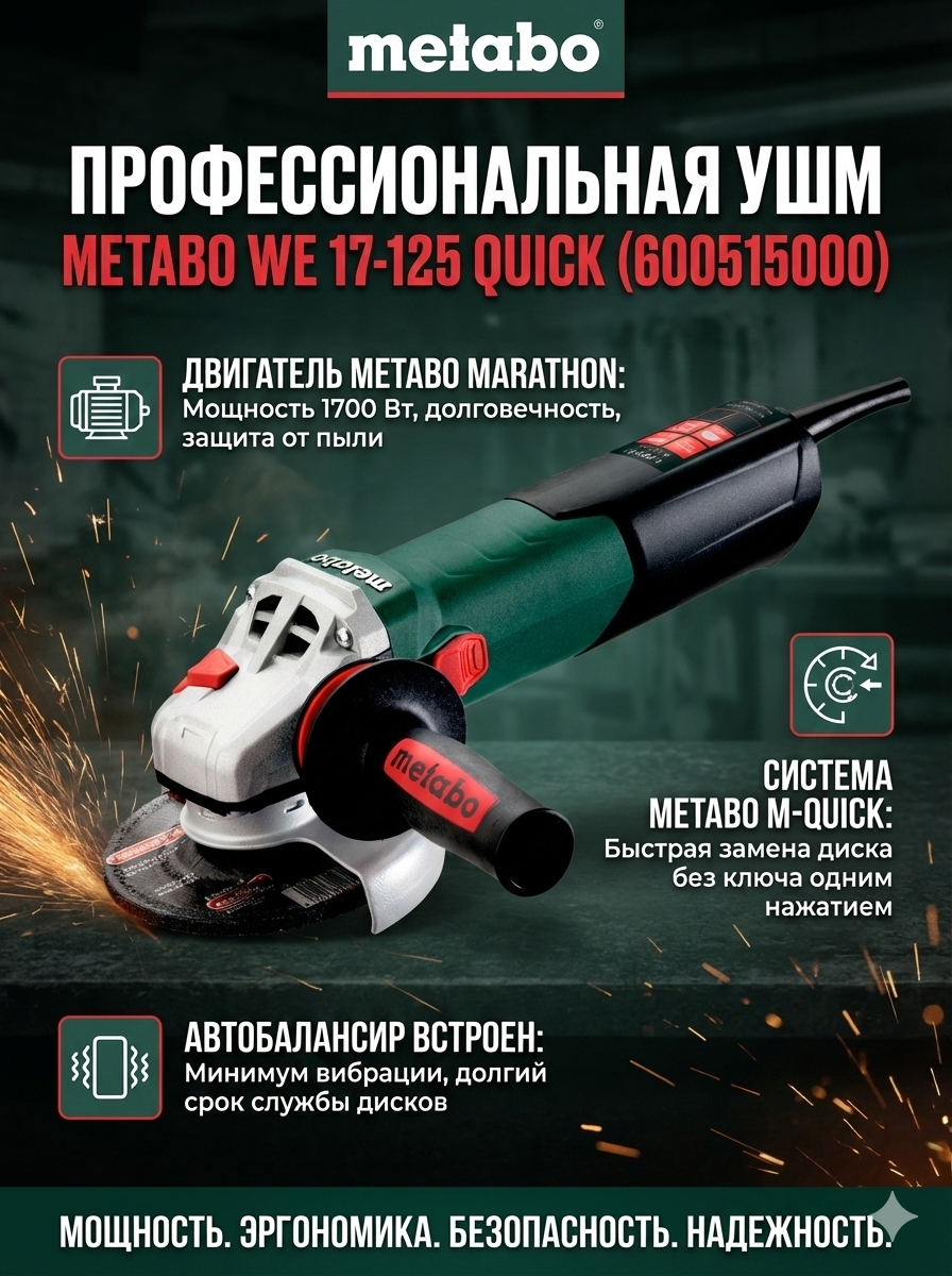 Угловая шлифовальная машина Metabo WE 17-125 Quick Angle grinder (600515000)