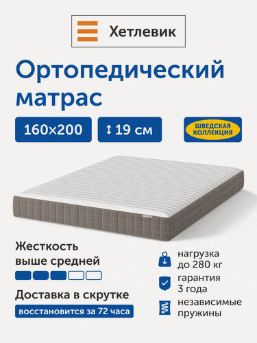 Изображение товара Ортопедический матрас IKEA/Икеа Хетлевик, независимые пружины, 160х200 см