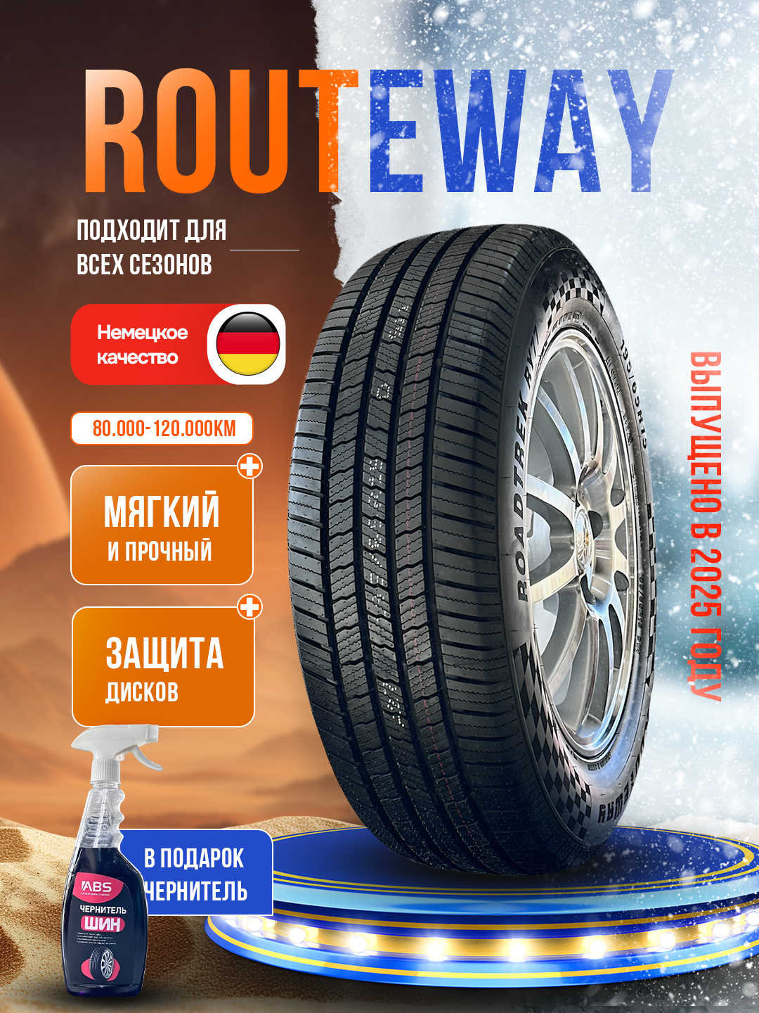 Шины ROUTEWAY, 205/70R14, 1 шт, всесезонные, в подарок чернитель шин ABS